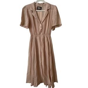 Reformation Pink Blush Fit Flare Button Down Collar Midi Shirt Dress